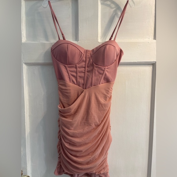 SHEIN Dresses & Skirts - Haute Blush Pink Ruched Corset Bodycon Dress
